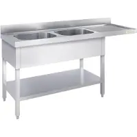GOLDINOX Spülbecken aus Edelstahl, 2 Becken, 1600 x 700 mm, mit Abtropfgestell auf der rechten Seite, –