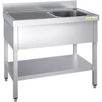 GOLDINOX Edelstahl-Spüle, 1000 x 600 mm, mit einem Becken auf der rechten Seite und einem Abtropfbereich auf der linken Seite, –