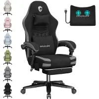 Merkloos Gaming-Stuhl Gamingsessel Bürostuhl - Stoff - Massagefunktion - Belastbar bis 158 kg - Schwarz und Grau