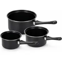 Benza -Stieltopf-Set – 3-teilig – Ø 14, Ø 16 und Ø 18 cm – Kohlenstoffstahl mit Antihaftbeschichtung – Schwarz