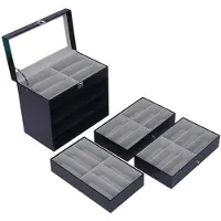 OEM Brillenaufbewahrungsbox, 4-Schichten-Design, Klarsichtdeckel, schwarz