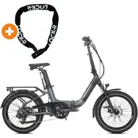 Jobobike Ace Pro - Schwarz - E-Bike inkl. Kettenschloss - 20 Zoll - 250W Motor - 80 km Reichweite - 7-Gang - Hydraulische Scheibenbremsen - 540Wh Akku - Tiefeinsteiger - Federgabel