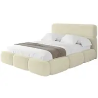 ALTDECOR Polsterbett mit Bettkasten - ELVA - 200x200 - Beige - Bett mit Matratze H3/H4, Doppelbett mit Stauraum und Latternrost, Boxbett mit Kopfteil