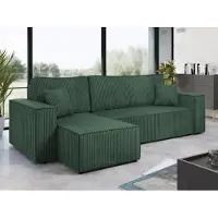 Mirjan 24 Ecksofa Karl Cord mit Bettkasten und Schlaffunktion, Seite universal, Rückenlehne in Form beweglicher Kissen (Farbe: Poso 14)