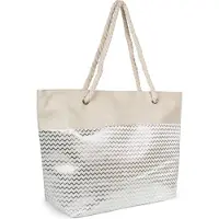 StyleBREAKER XXL Strandtasche mit metallic Zick-Zack Muster | große Damen Schultertasche mit Kordelgriffen & Reißverschluss | Shopper 58,5 x 36,5 x 16 cm