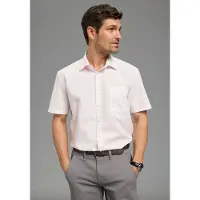 Man'S World Kurzarmhemd , Herren, Gr. 49/50 (4XL), N-Gr, rosa, Obermaterial: 55% Baumwolle, 45% Polyester, unifarben, Basic, normal, gerader Abschluss, Hemden Kurzarmhemd, Kurzarm