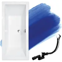 Badland Badewanne Rechteck Quadro SLIM 155x70 Rand 15mm mit Ablaufgarnitur und Füßen GRATIS ohne Verkleidung