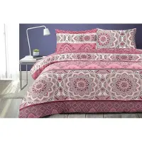 Padiro Bettwäsche-Set 3-teilig für 2 Personen - 260 x 220 cm + 50 x 70 cm - Extragroß XXL - Baumwollsatin - Mehrfarbig/Rosa - Mandala-Muster