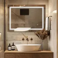 OEM LED-Badspiegel 70x90 cm, dimmbar, IP44, Wandmontage, silber