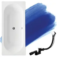 Badland Badewanne Rechteck Vitae SLIM 150x75 Rand 15mm mit Ablaufgarnitur und Füßen GRATIS ohne Verkleidung