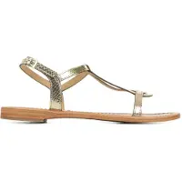 Merkloos Goldene Damen Sandalen aus Reptilleder mit Riemen, 2 cm Absatzhöhe