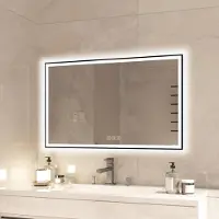 OEM LED-Badspiegel 60x100 cm, schwarz, dimmbar, 3 Farben, Wandmontage