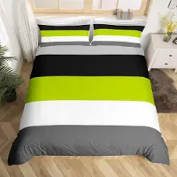 OEM Bettwäsche King-Size, 3-teilig, geometrisches Patchwork, grün/schwarz/grau