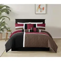 OEM 7-tlg. Patchwork-Bettgarnitur, Polyester, bordeaux/schwarz/braun, Full