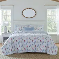 OEM Quilt-Set King-Size, Blau Mehrfarbig, 3-teilig, 100% Baumwolle