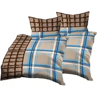 OEM Bettwäsche-Set 4-tlg., 2x 140x200 + 2x 70x90 cm, kariert, hellbraun/weiß