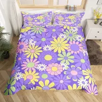 OEM Bettbezug-Set, buntes Retro-Blumen-Design, Doppelgröße