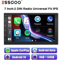 Insta24 Autoradio 7 Zoll Touchscreen Android 14 mit Apple Carplay Android Auto GPS Navigation Bluetooth WiFi 4GB RAM 64GB Speicher 2DIN Einbau Freisprechanlage FM