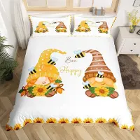 OEM Bettbezug-Set mit Gnomen und Sonnenblumen, Doppelgröße, 3-teilig