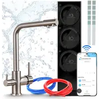 ARI Wasserfiltersystem Mit Küchenarmatur , Tanklose Umkehrosmose 800 Gpd, Wifi, Zweigriffarmatur, Keramikventil, Perlator, 360 Schwenkbar, Inox Messing