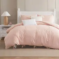 OEM Dekbedovertrek-Set 3-tlg. 100% Baumwolle Full/Queen Blush mit Schleifen