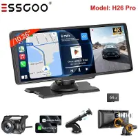 Insta24 Autoradio Carplay Android Auto Touchscreen Bluetooth USB MP3 DVR Freisprechanlage AUX Speicherkarte 7 bis 11 Zoll Display für Universal 10 26 H26PRO + DVR + 64G Kart