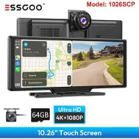 Insta24 Autoradio Carplay Android Auto Touchscreen Bluetooth USB MP3 DVR Freisprechanlage AUX Speicherkarte 7 bis 11 Zoll Display für Universal 10 26 1026SCP + DVR + 64G Kart