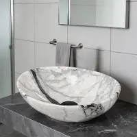 OEM Ovale Keramikwaschtisch 41x34 cm, weiß marmoriert, mit Abfluss