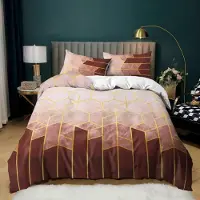 Sonstiges Bettwäsche Set 220x240cm + 2x 80x80cm Gestreift Geometrisch Taupe Braun Mikrofaser