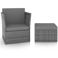 StarTech.com Gartenstuhl mit Fußhocker - Lounge Sessel für draußen - Polyrattan, Stahlgestell - Dicke dunkelgraue Kissen - Stuhl 77×67×73 cm, Hocker 59×59×30 cm - Anthrazit