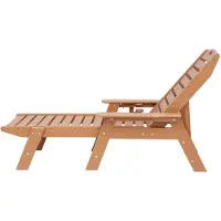 SucceBuy Sonnenliege aus HDPE, belastbar bis 181 kg, Gartenliege mit 6-stufig verstellbarer Rückenlehne, Armlehnen und Getränkehalter, ideal für Balkon, Terrasse, Pool, Patio und Rasen, Braun