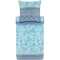 OEM Bettwäsche-Set 200x200 + 2 Kissen 80x80, Blau, Blumenmuster
