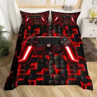 OEM Bettwäsche-Set Doppelbett, Gaming-Motiv rot-schwarz, 3-teilig
