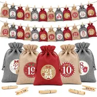 Dripio Adventskalender 24 Jutebeutel 15x20 cm, Rot/Grau/Natur