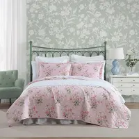 OEM Quilt-Set Twin, 100 % Baumwolle, rosa Blumenmuster, 2-teilig, 88x68 Zoll