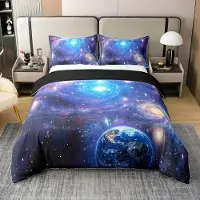 OEM Bettbezug-Set Sternenhimmel 100 % Baumwolle 3-tlg. 220 x 260 cm blau/lila
