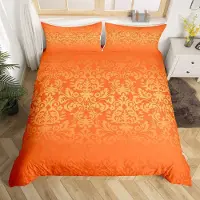 OEM Bettbezug-Set Super Kingsize, Damast Blumen, Orange Ombre, 3-teilig