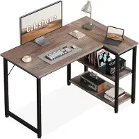 Merkloos Eckschreibtisch für Gamer mit umkehrbarer Seitenablage, 100x70 cm, grau gebeiztes Holz