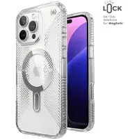 Speck Presidio Perfect-Clear Grip ClickLock & MagSafe - Etui iPhone 16 Pro Max (Klar / Chrome Finish / Serene Silver)