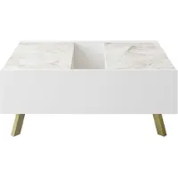 Skye Decor , Moderner Couchtisch mit Metallbeinen, 90 x 63 x 34 cm | 100% melaminbeschichtete Spanplatte, 18 mm dick | Weiße Farbe, zahlreiche Regale, wandmontierbar, elegantes Marmor-Design.