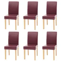Mendler 6er-Set Esszimmerstuhl Stuhl Küchenstuhl Littau Kunstleder, rot, helle Beine
