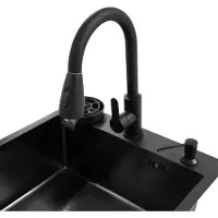 Selius Spülbecken aus Edelstahl, Arbeitsplatte, 50x45 cm, Schwarz - Ausziehbarer Wasserhahn mit Wasserleitung und Duschfunktion - Einbecken - Modernes Design - Für den Einbau