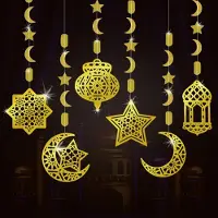 Generisch Eid Mubarak: 6 vorgefertigte, goldene Ramadan-Sterne und -Mond-Laternen zur Dekoration für den Hausgebrauch
