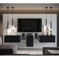 Furnitech Wohnwand Wohnzimmer - Wohnzimmer Möbel mit LED RGB - 16 Farben - Hängend Wohnwand Modern - Regale und TV Schrank (AN98-21B-M4-1A)