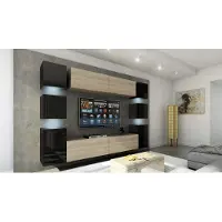 Furnitech Wohnwand Wohnzimmer | Wohnzimmer Möbel mit LED RGB - 16 Farben | Hängend Wohnwand Modern | Wohnzimmer Schrankwand mit Regale und TV Schrank (Future 14_HGM_BS_11 1A | 256 cm)