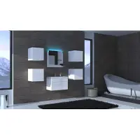 Furnitech ALIUS 20 Badezimmer Bademöbel Badeschränke Spiegel Set (Möbel ohne LED, Weiß)