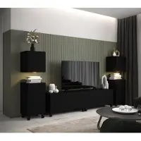 Furnitech Wohnwand Wohnzimmer - Wohnzimmer Möbel mit LED Weiß - Hängend Wohnwand Modern - Regale und TV Schrank (AN106-21B-M1-1B)