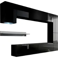 Furnitech Wohnwand Wohnzimmer - Wohnzimmer Möbel mit LED Weiß - Hängend Wohnwand Modern - Regale und TV Schrank (Future C6/HG/B1 1B)