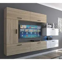 Furnitech Wohnwand Wohnzimmer - Wohnzimmer Möbel mit LED RGB - 16 Farben - Hängend Wohnwand Modern - Regale und TV Schrank (Future C10_HGM_WS_16 1B)