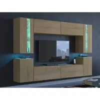 Furnitech Wohnwand Eiche Gold | Hängend Wohnwand Modern | Wohnzimmer Schrankwand mit Regale und TV Schrank | Wohnzimmer Möbel ohne LED